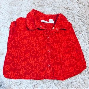 Red Corduroy Floral Long Sleeve Shirt, 2XL,